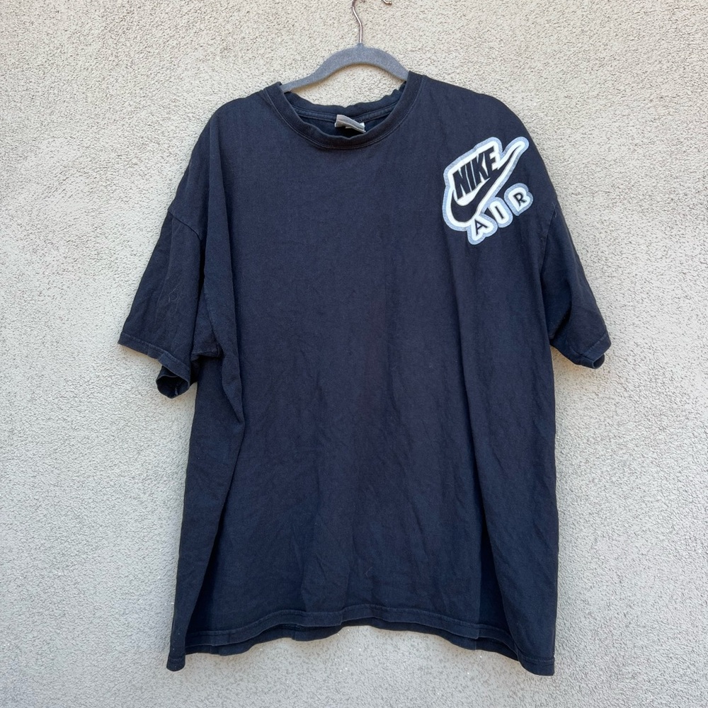 Rare Vintage NIKE Air Spell Out Swoosh T Shirt 90s 2000s Silver Tag Black XXL